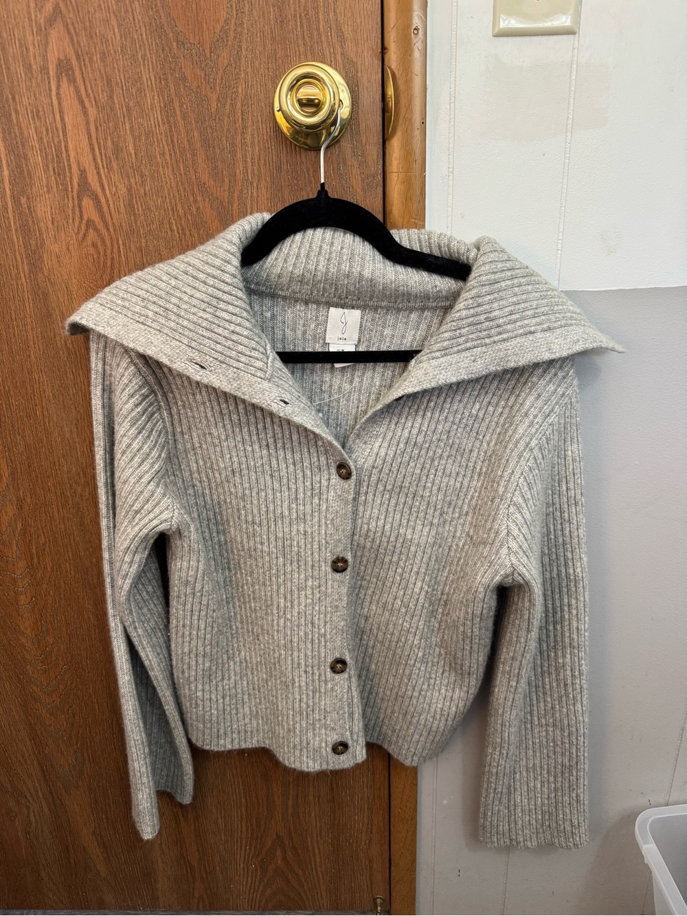 Joie Light Gray Ribbed Button-Front Sweater Cardigan